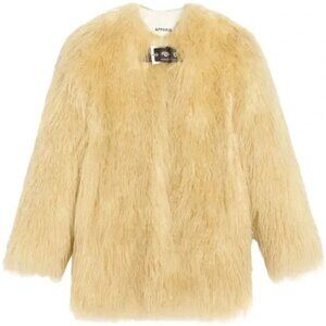 NEW APPARIS Petra Faux Mongolian Fur Short Coat in Panna Cotta M $525